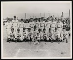 Quicksburg baseball team (probably of the Valley Twin county or Rockingham County Leagues,) posing on a baseball field with fans in the background by William Garber