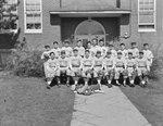 Timberville (High) School, men's baseball team posing in front of the school by William Garber