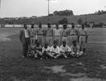 Team photo of an African-America baseball team playing for Elkton, Va., baseball field in background by William Garber