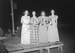 Timberville Horse Show, four young women standing on a platform holding ribbons and trophies by William Garber