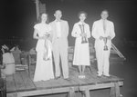 Timberville Horse Show, two women and two men standing on a platform holding ribbons and trophies by William Garber