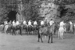 A number of horse riders lining up at Natural Chimneys, Mount Solon, Va. A few riders hold lances by William Garber