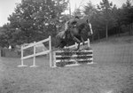 A horse and rider high jumping over a fence by William Garber