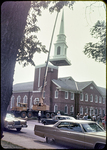 Steeple being placed on Harrisonburg Baptist Church by James Madison University